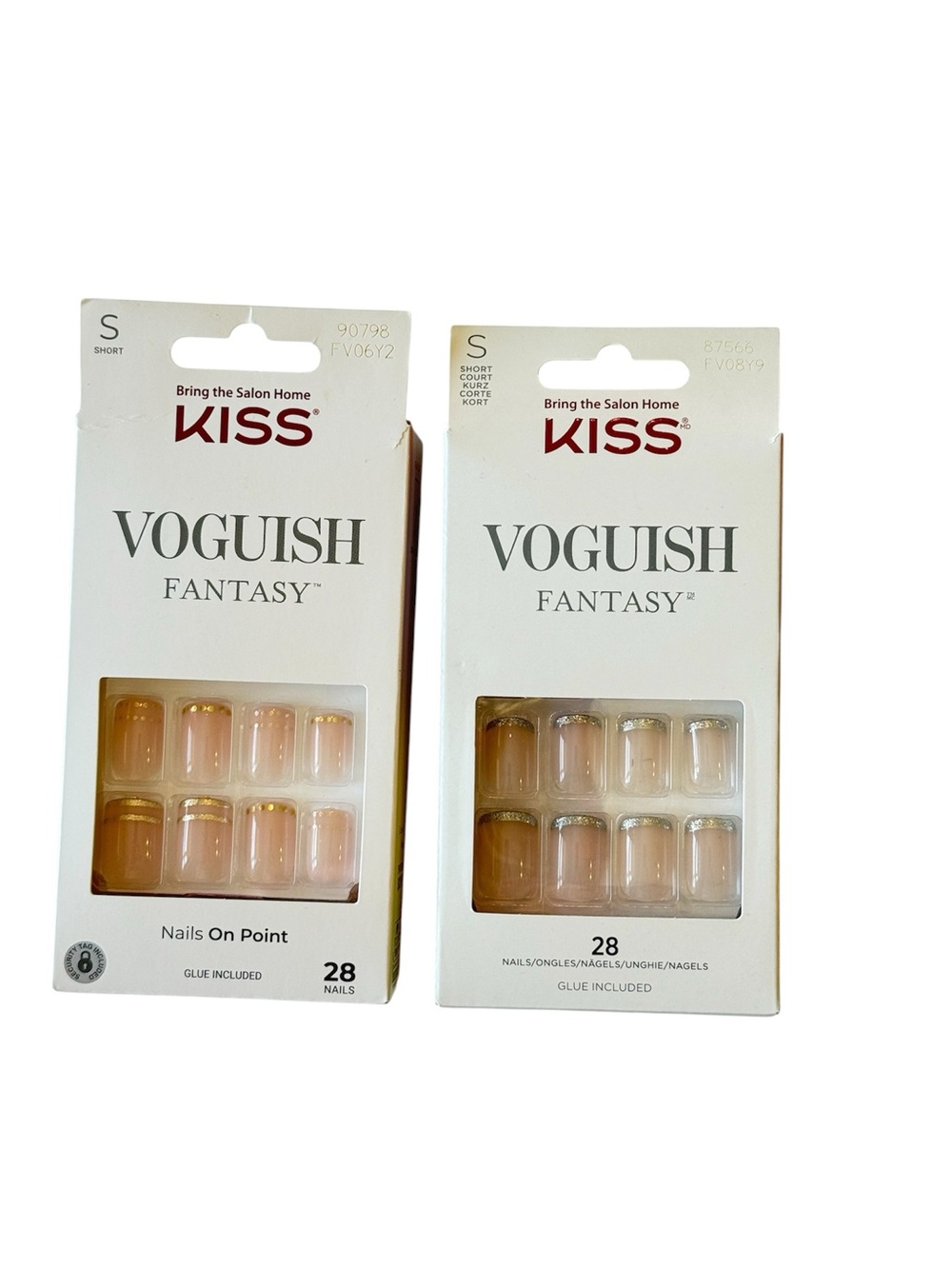 Kiss Voguish Fantasy Short Square/Squoval Gold/Silver French Tip Press On Nails